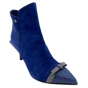 MARINO FABIANI ROYAL BLUE CRYSTAL EMBELLISHED SUEDE BOOTIES